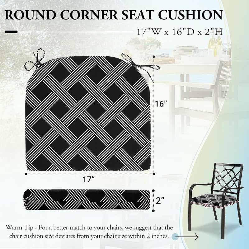Wellsin Outdoor Chair Cushions for Patio Furniture - Patio Chair Cushions Set of 4 - Water Resistant Round Corner Outdoor Seat Cushions 17"X16"X2", Black Geometry - Image 2